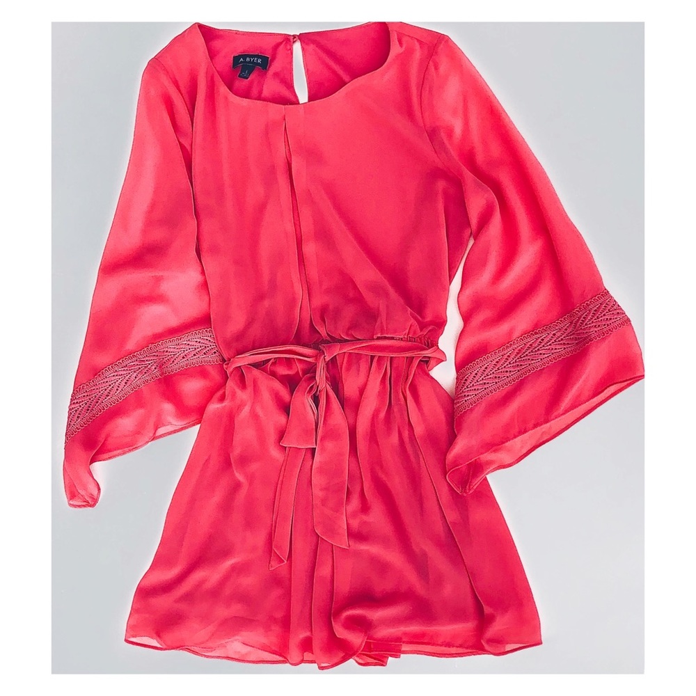 NWOT A. BYER  CORAL PINK LONG SLEEVE DRESS SIZE LG